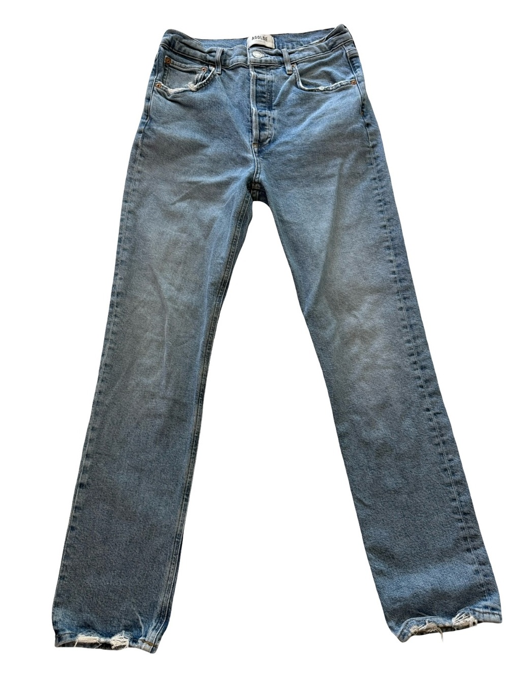 AGOLDE Riley Long High Rise Straight Leg Jeans 26 28’’ inseam Raw Hem button fly